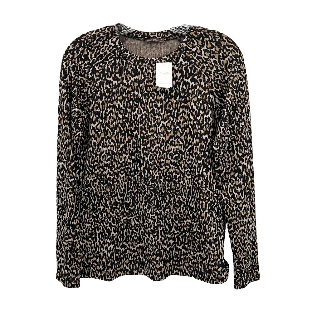 J. McLaughlin Long Sleeve Leopard Print Tee in Black, Brown, Cream